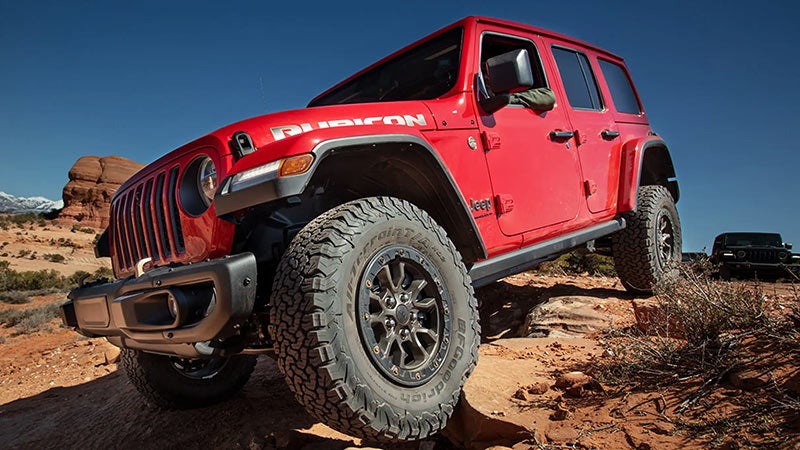 A red 2023 Jeep Wrangler.